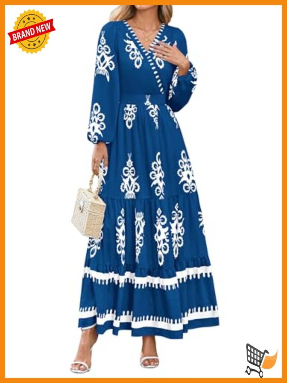 Women's Boho Floral Maxi Dress Long Sleeve V Neck Tiered Ruffle Wedding Guest
